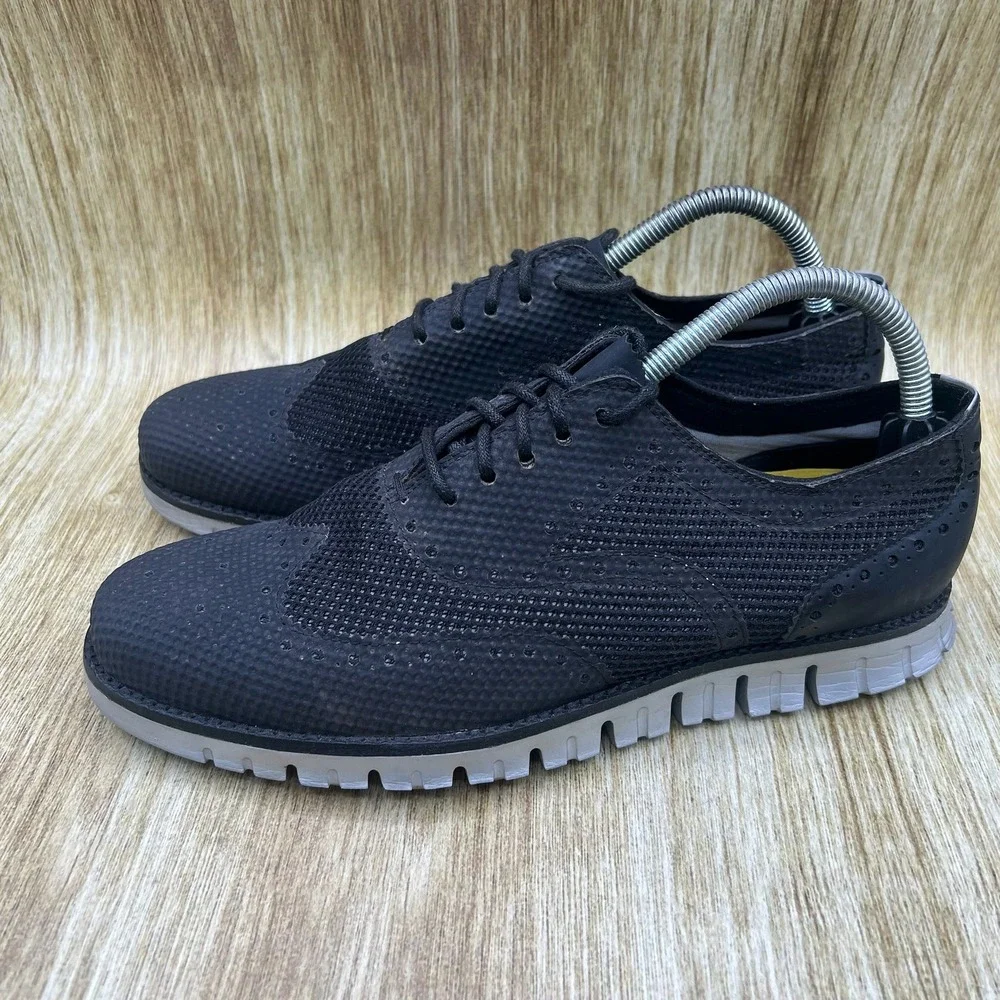Cole‎ Haan Zerogrand No Stitch Men's 8 M Black Knit Wingtip Oxford Shoes C20021